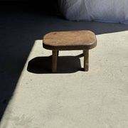 Small stool, oval solid teak accent stool wabi-sabi H25 45x31.