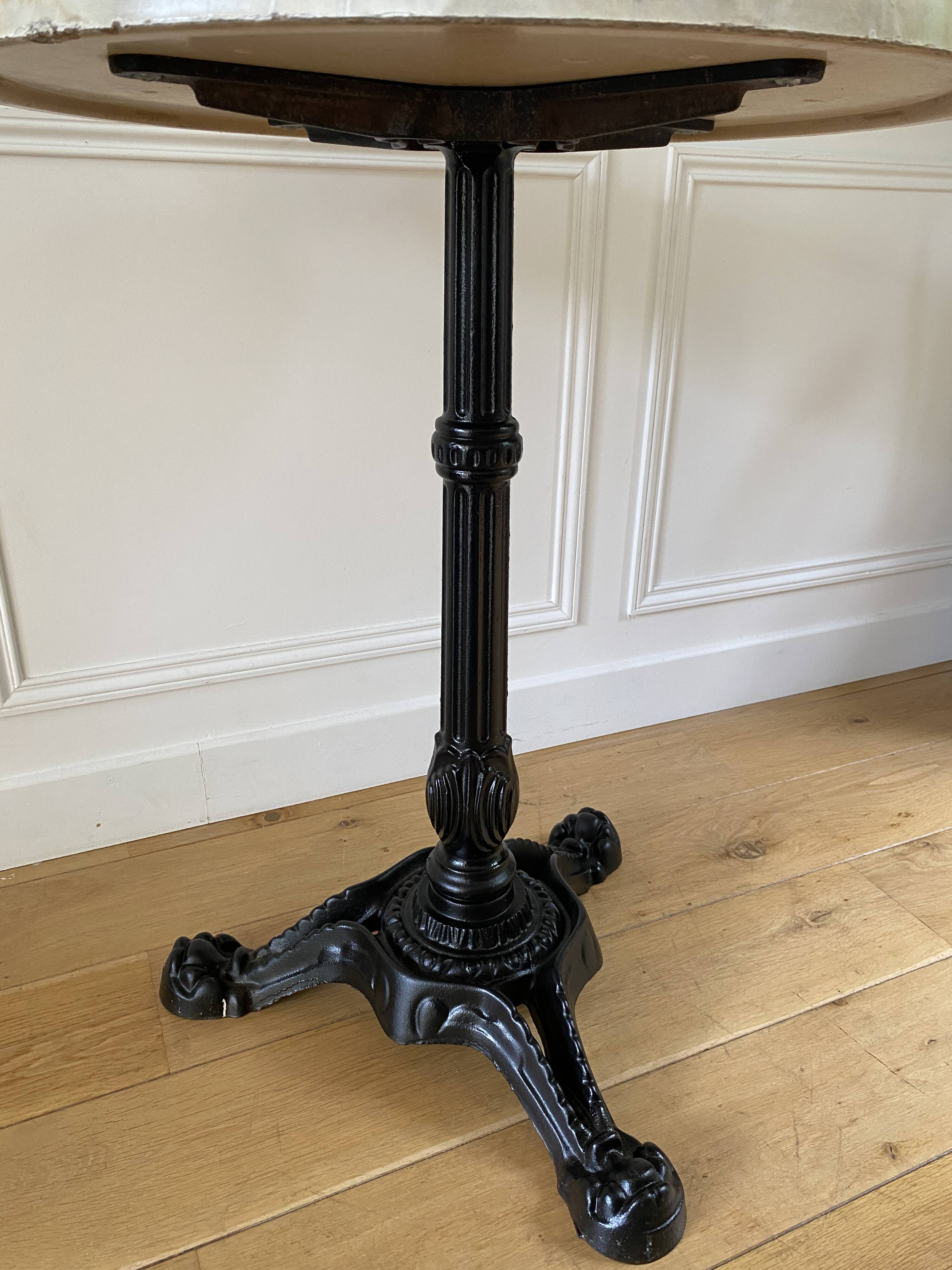 Bistro table, vintage side table, cast iron legs, imitation resin top