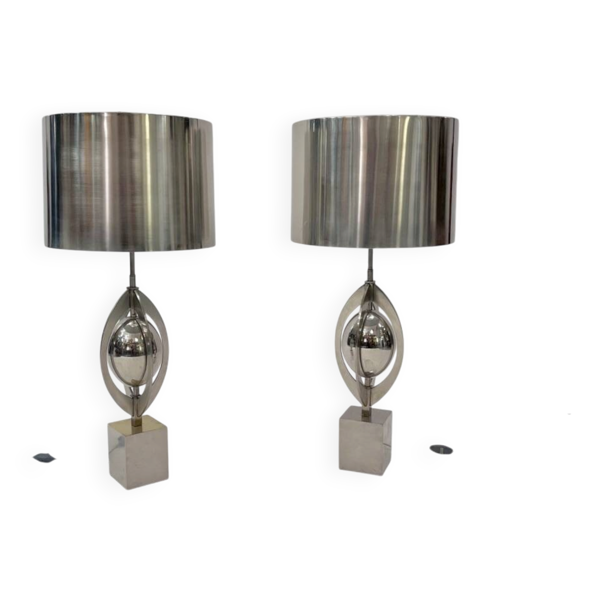 Pair of Ogive lamps in stainless steel by Maison Charles Paris 1970