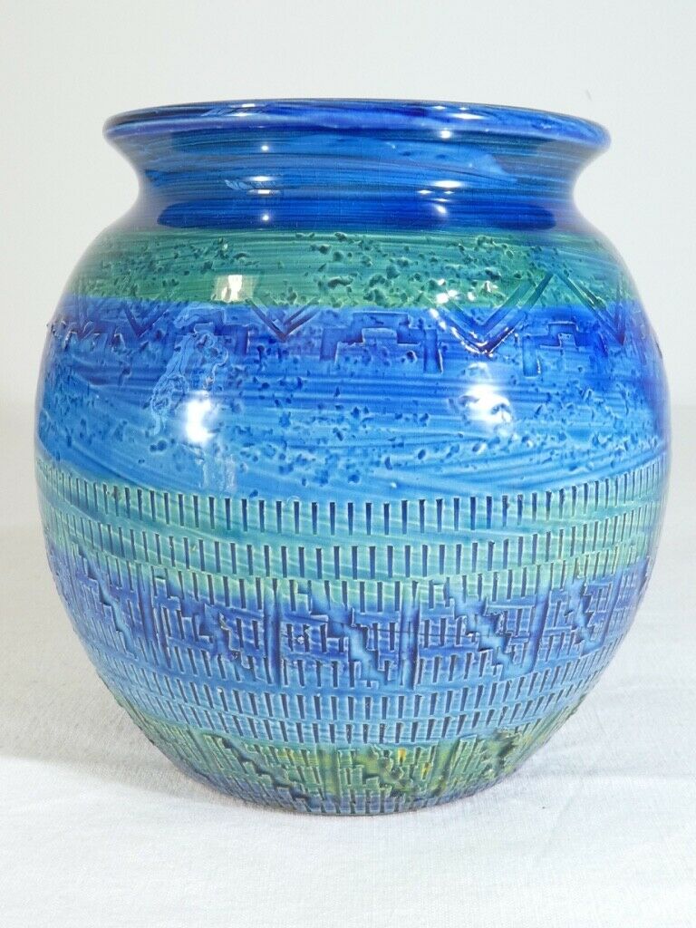 Aldo Londi ceramic ball vase Bitossi Riminu blu