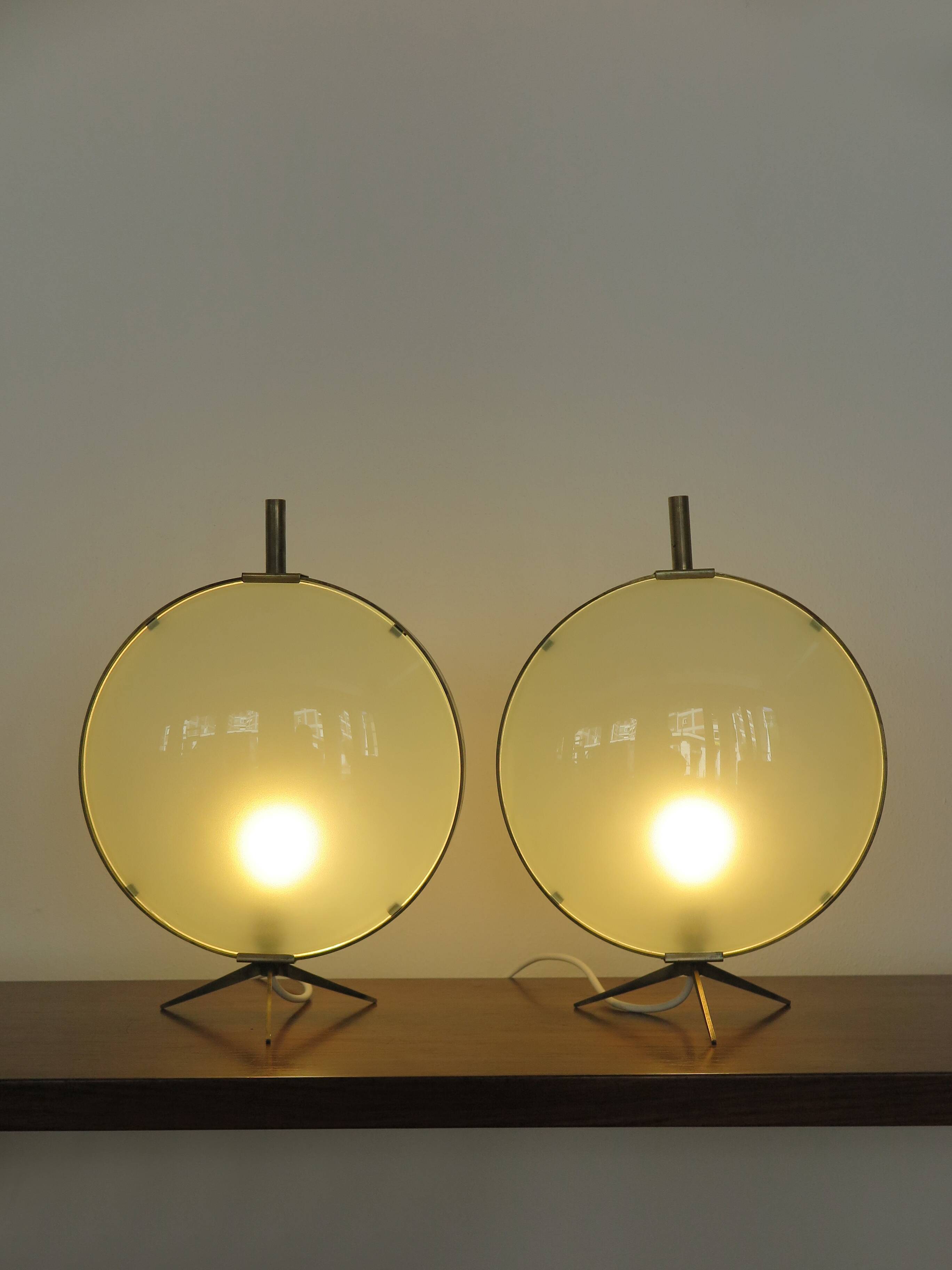 French Metal Glass table lamps 1950s
