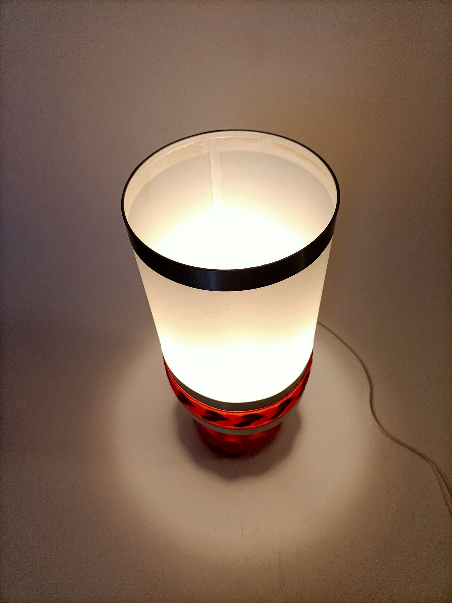 Vintage orange glass lamp signed Robert de Schuytener, 1970.