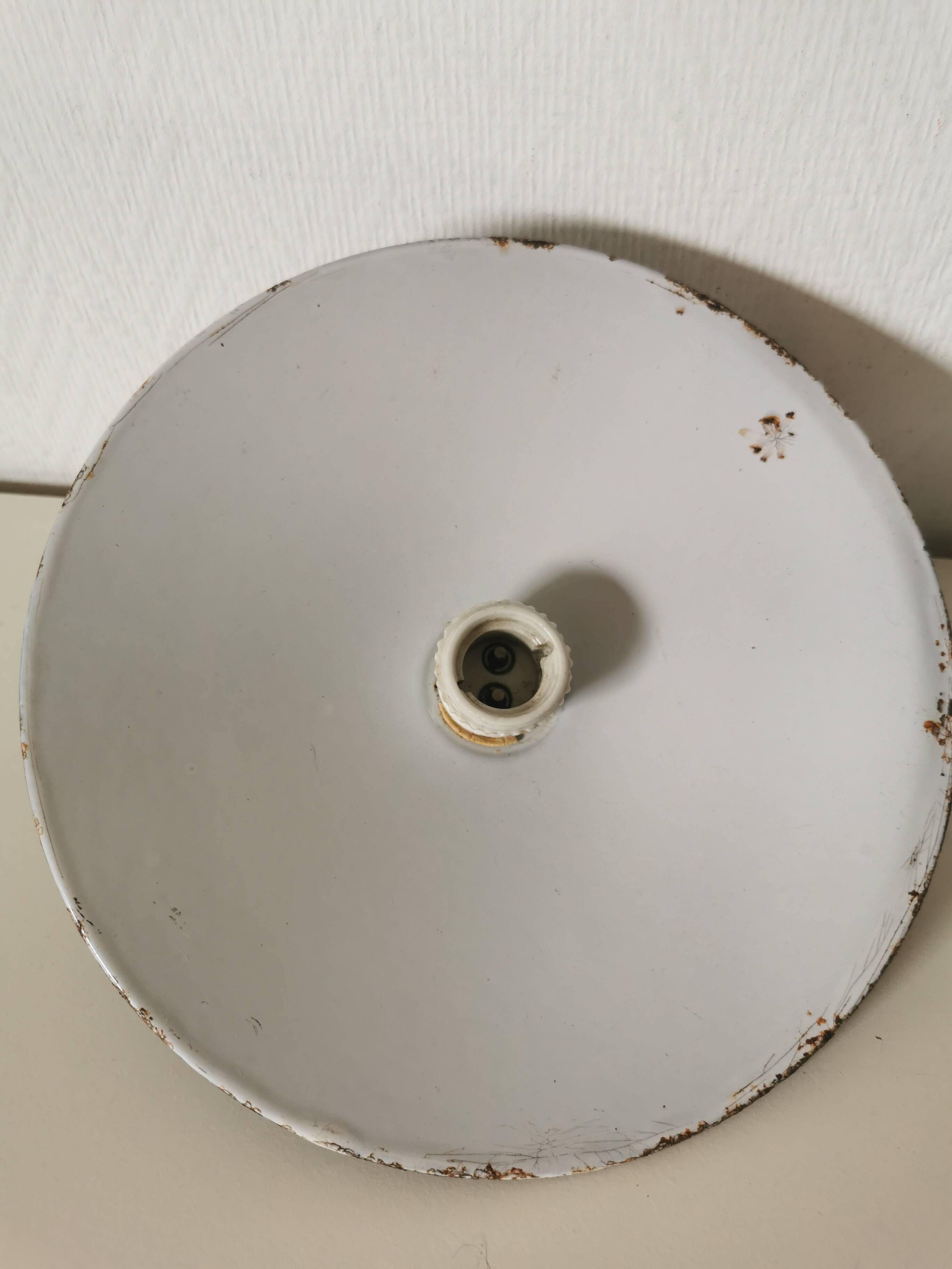 white speckled enamelled metal lampshade