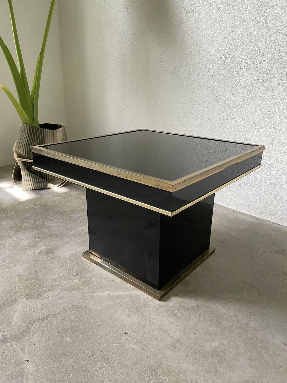 Black lacquer and brass console coffee table