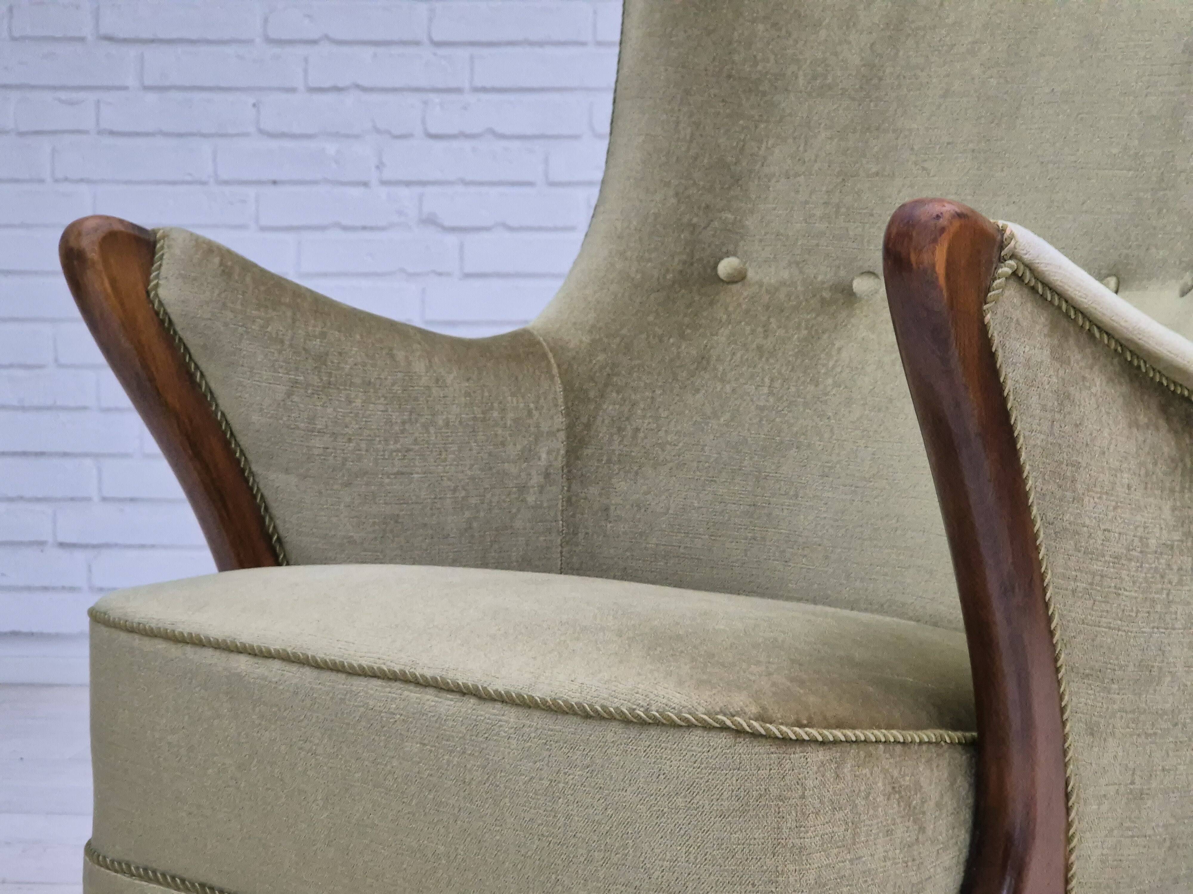 1960s, Scandinavian design, armchair in original condition, furniture velour, beech wood legs.