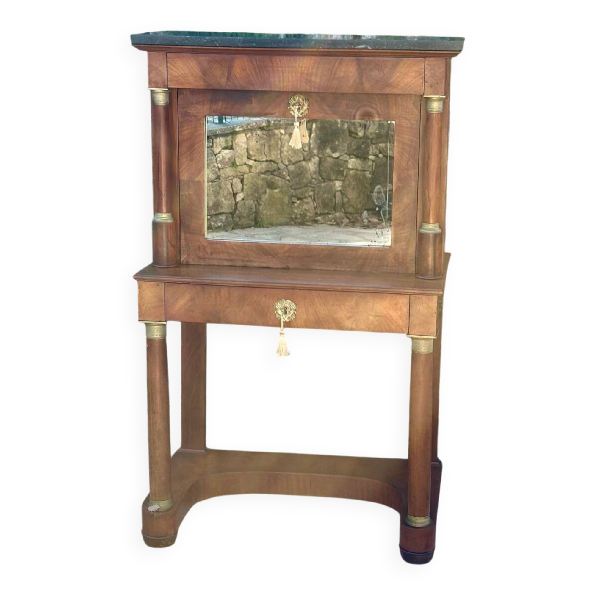 A small piece of Bonheur du jour with detached columns in Empire-era mahogany.