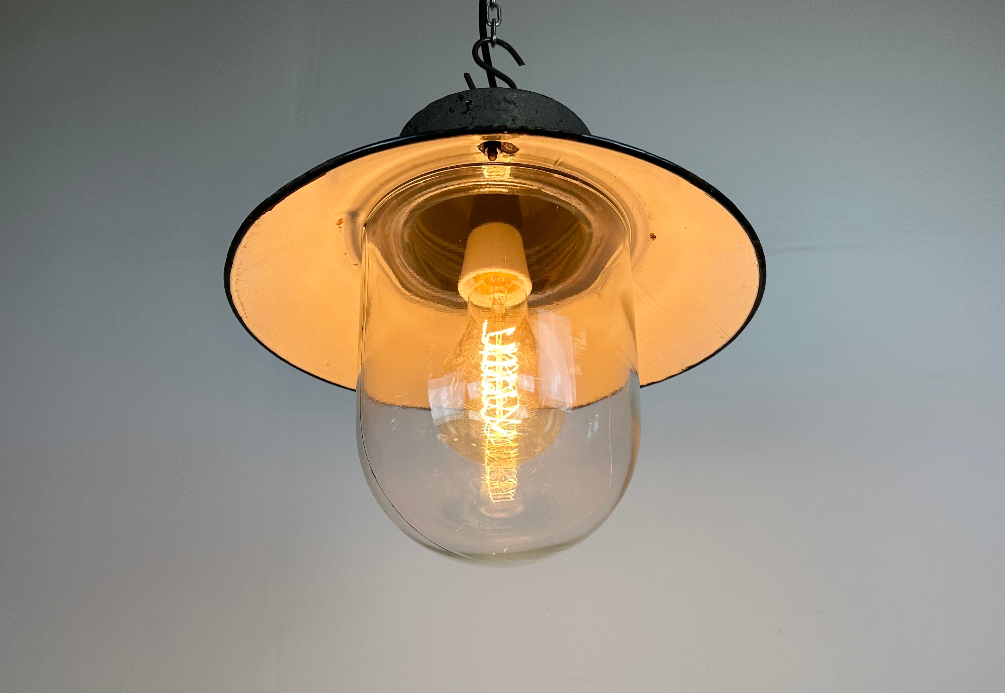 Green Enamel and Cast Iron Industrial Pendant Light, 1960s