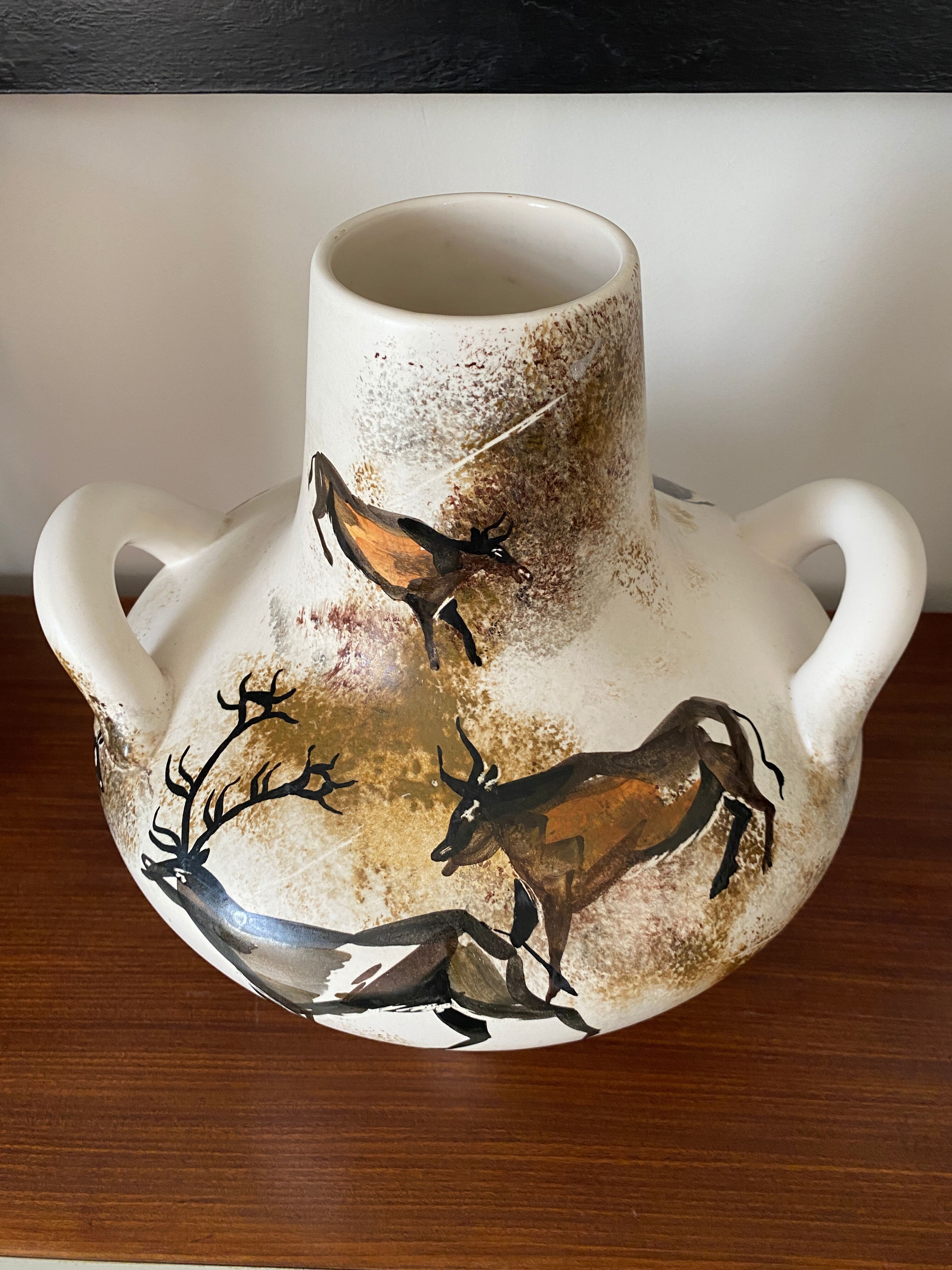 Ceramic vase with rock decoration Vallauris 1960
