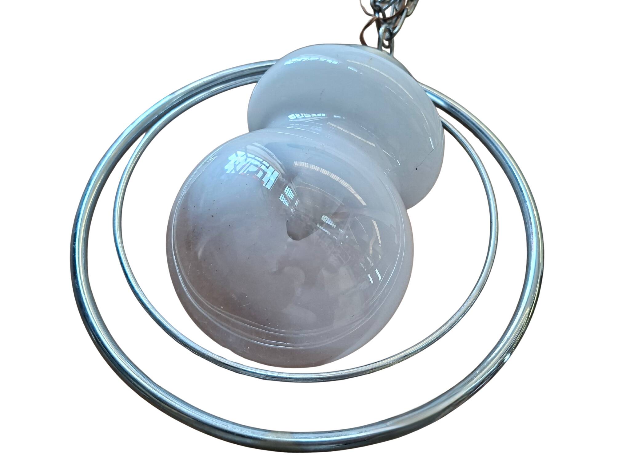 Suspension Vintage Space Age – Design des années 70 – Verre opalin et chrome