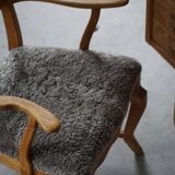 Razorblade armchair from the mid-20th century by Henning Kjærnulf, oak and lambswool, 1960.