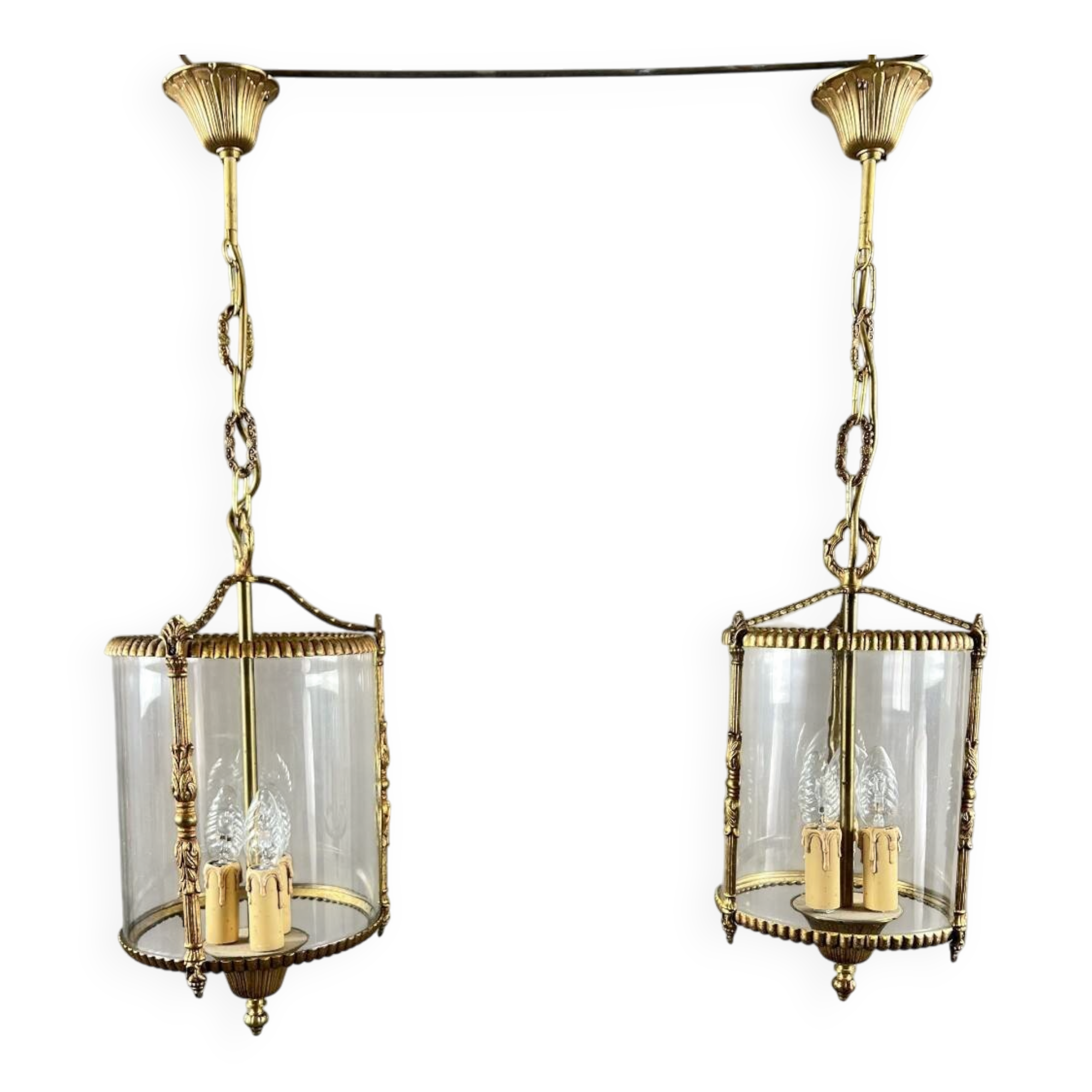 Pair of suspended lanterns in Louis XVI style, 20th Century