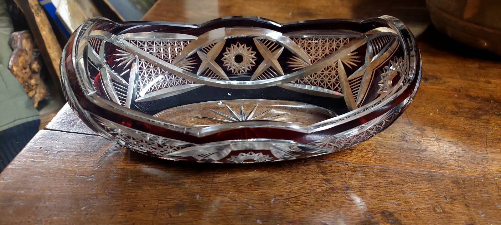 Ruby red Bohemian crystal bowl from the mid-1900s.