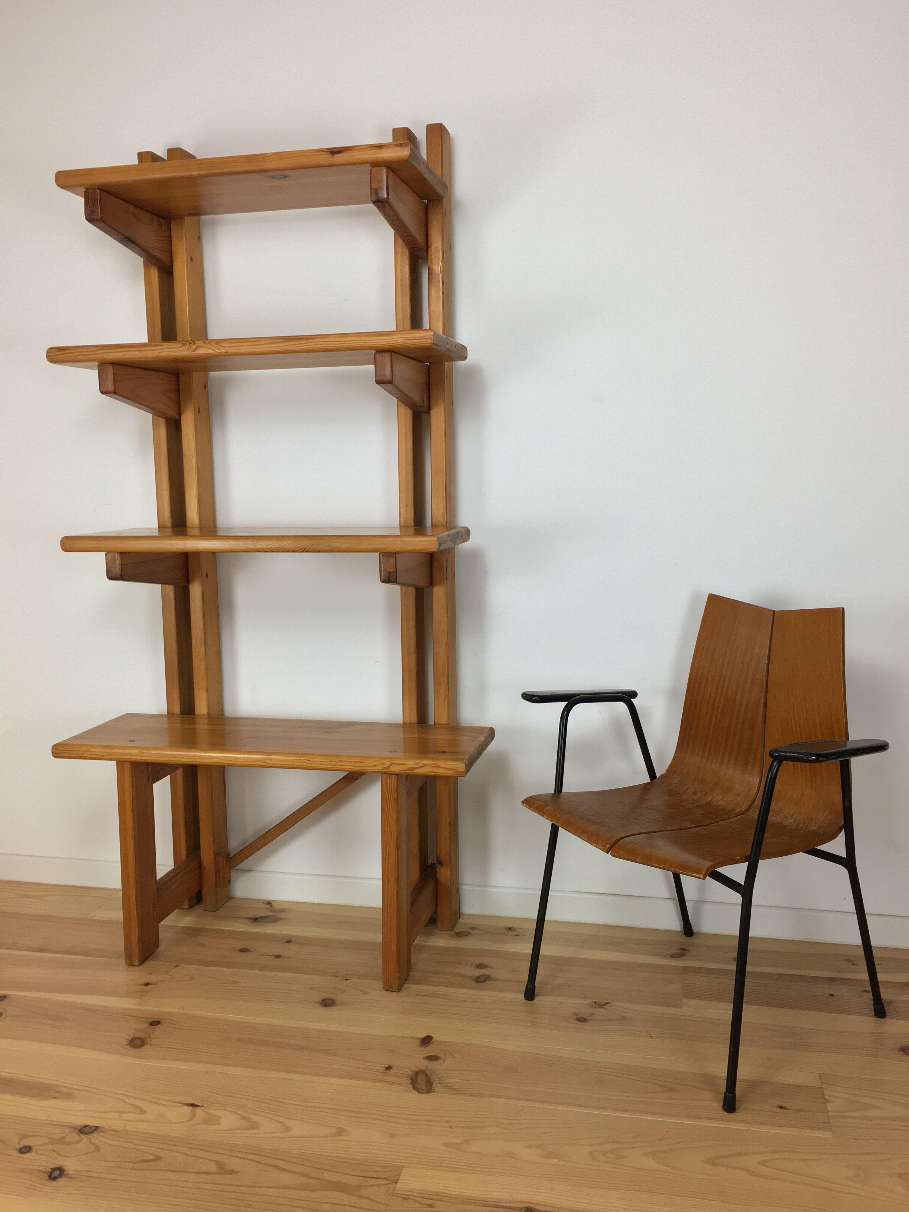 Pair of constructivist shelves made of solid wood