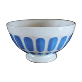 Bowl Digoin Sarreguemines blue earthenware lozenges on foot
