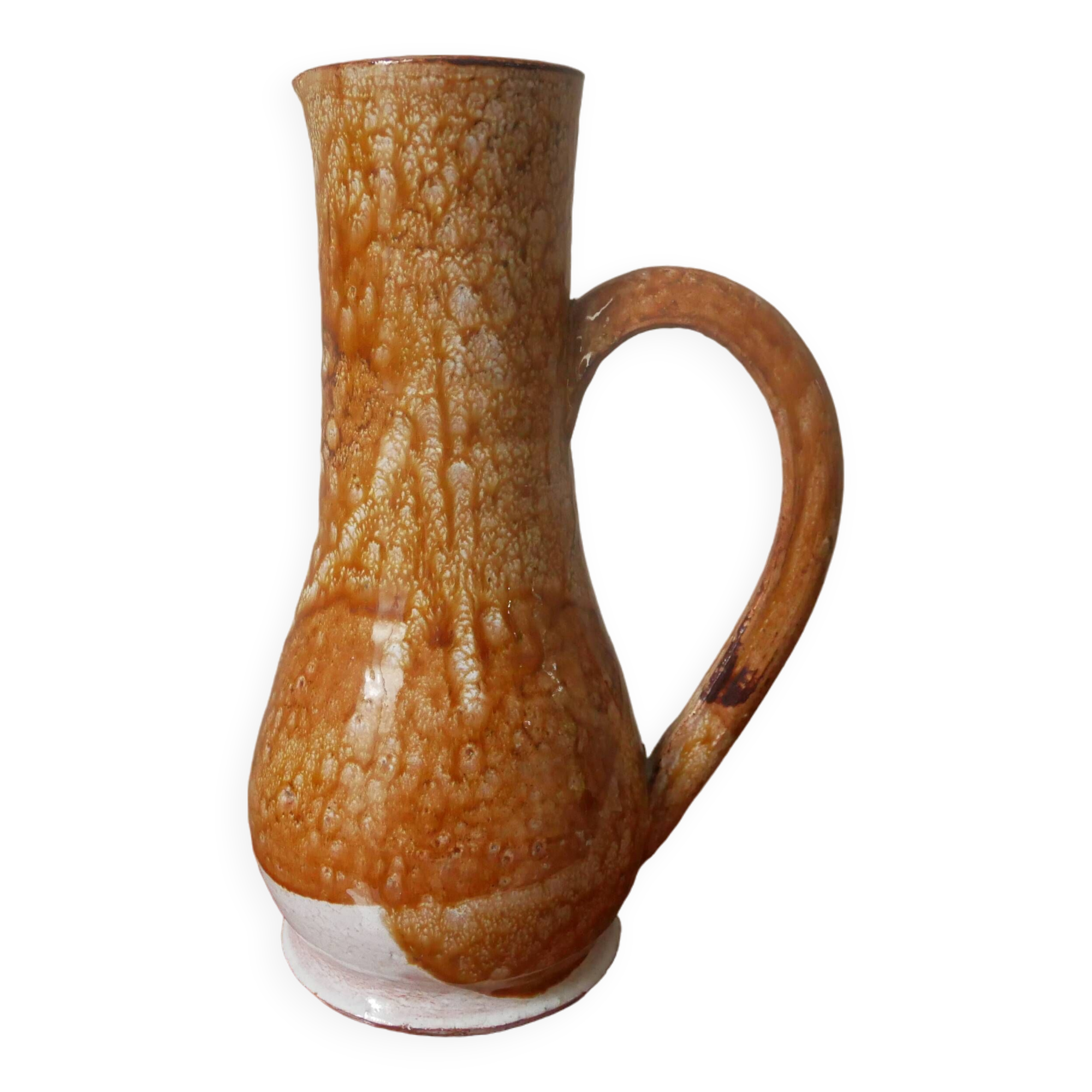 Vase with vintage ceramic handle, handcrafted, old pitcher, country decoration