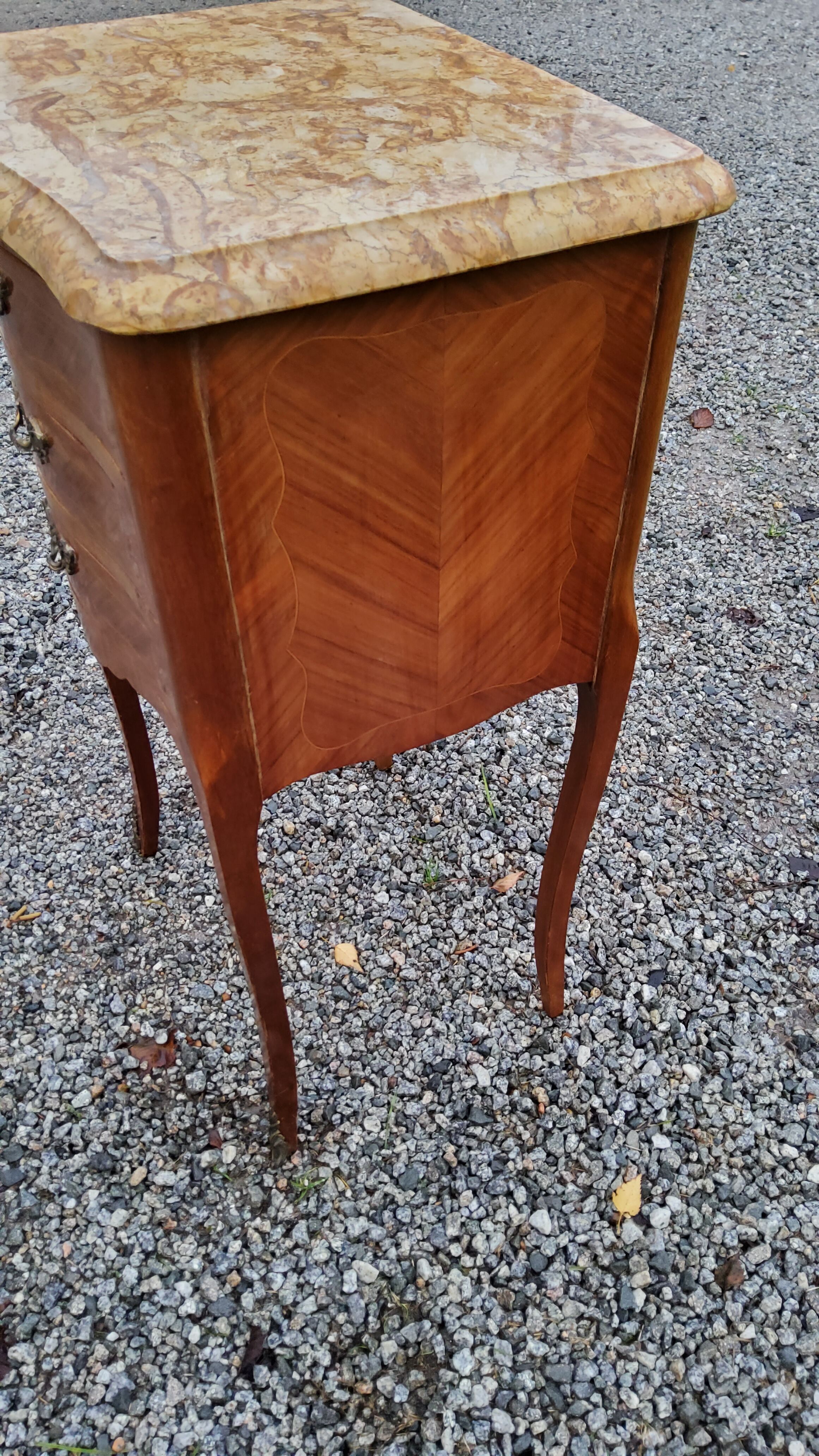 Louis XV style bedside in marquetry and marble top