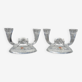 Paire bougeoirs cristal vintage Buder double flambeaux