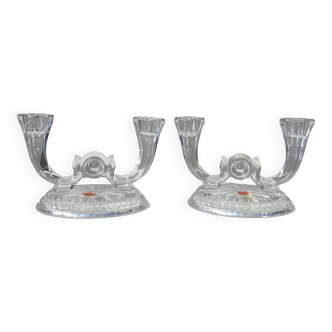 Pair candle holders vintage crystal Buder double torches