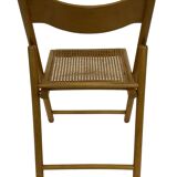 Vintage wooden folding chair with rattan seat 80s minimalist design