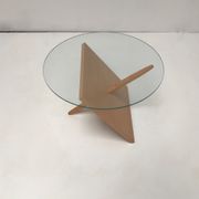Sculptural beech wood and glass round coffee table Netherlands 1990s