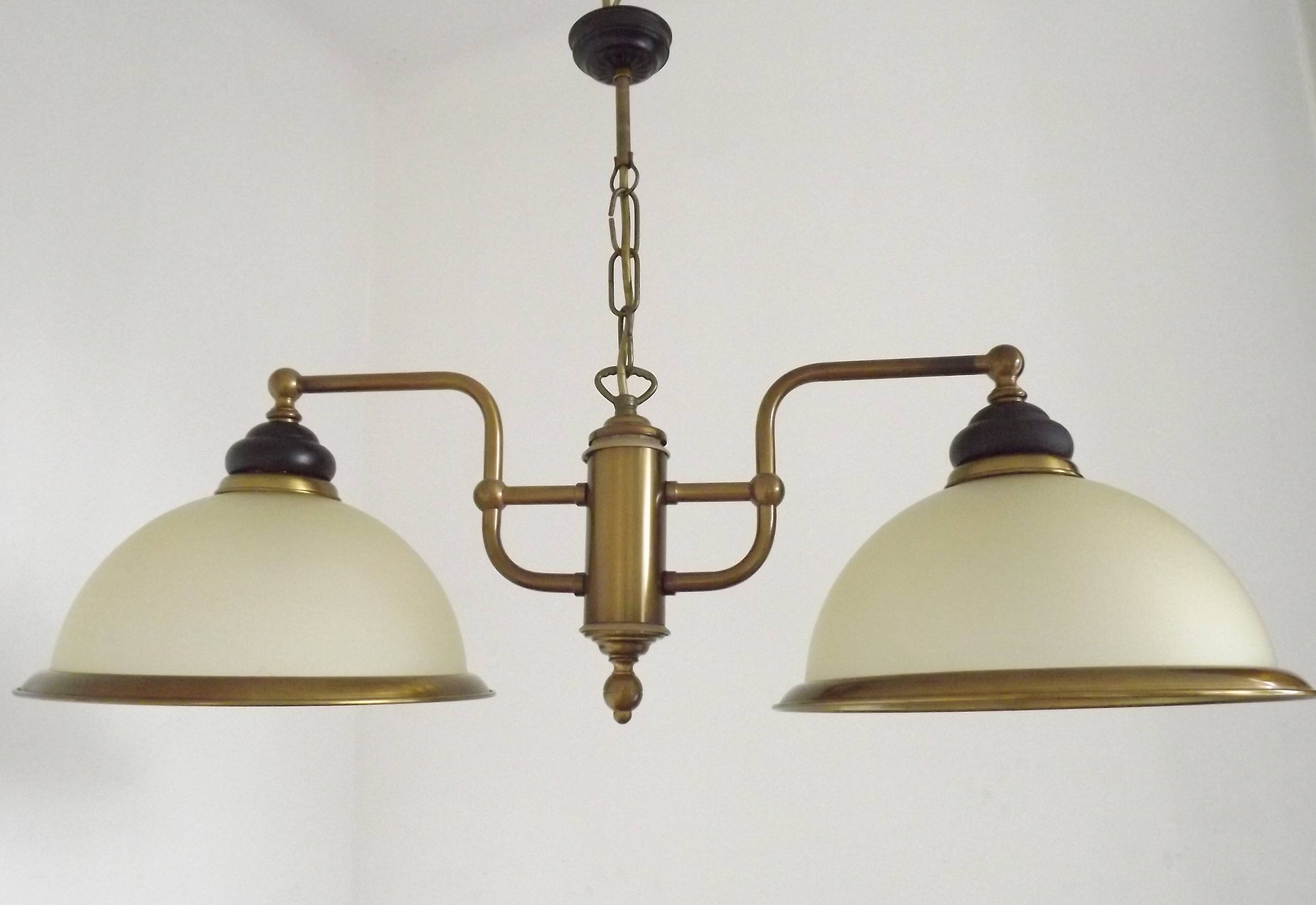 French Mid Century Bronze Effect Metal Double Billiard Light Glass Shades