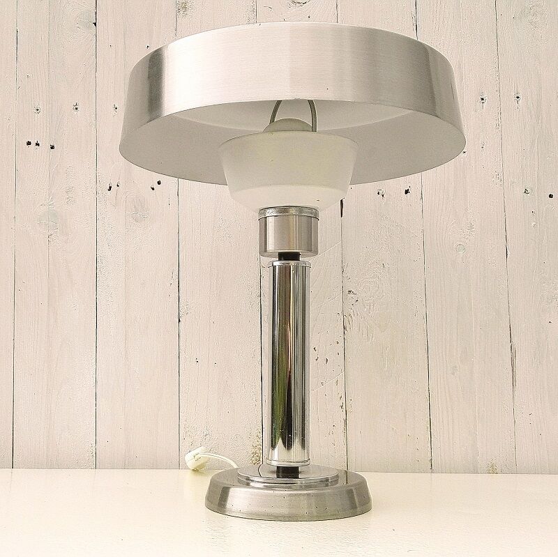 70's chrome and brushed art deco style lamp