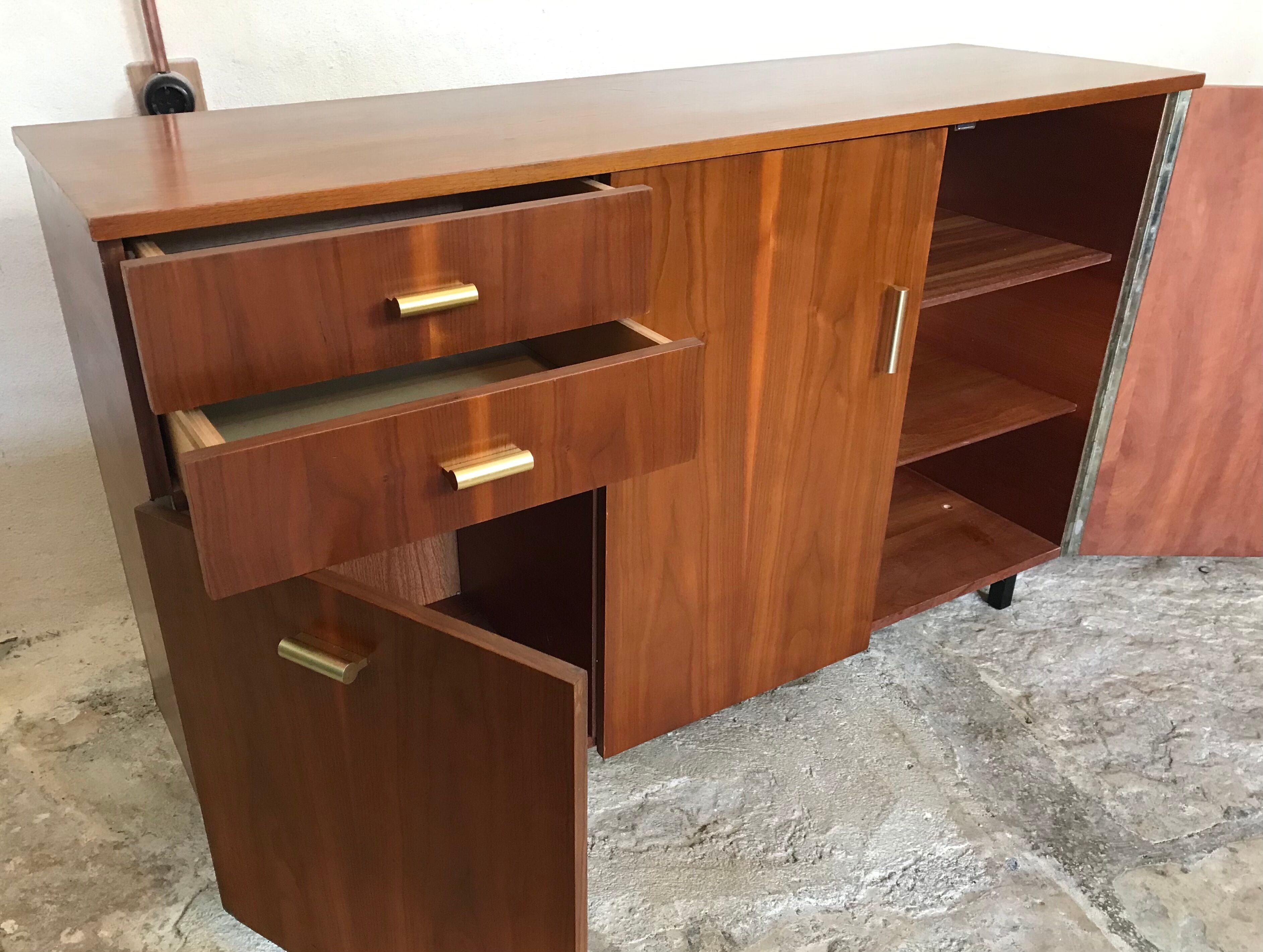 Vintage enfilade 1960-1980's blond walnut veneer handles brass