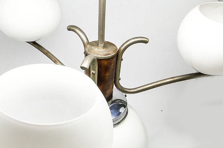 Art Deco chandelier with glass globes, Czechoslovakia, 1950s