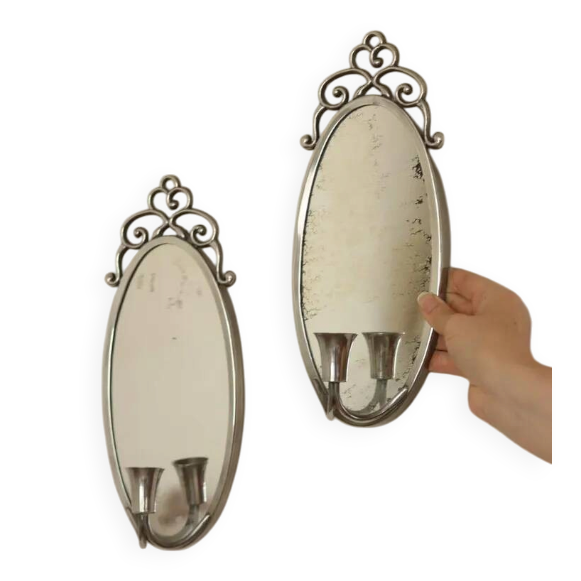 Pair of Swedish Tin Wall Sconces, Mid-Century Style with Mirror by Svenskt - Tenn