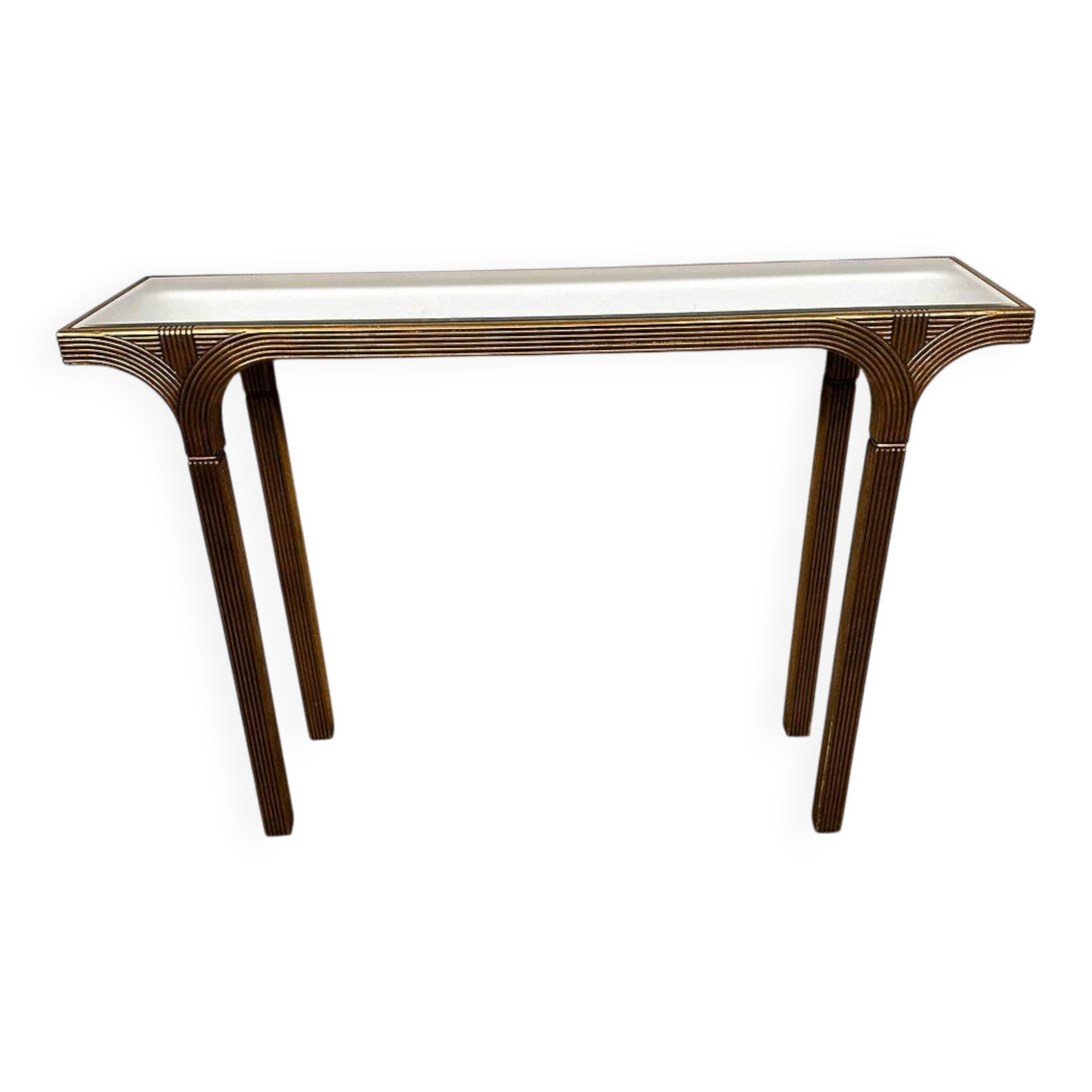 Vintage Deknudt gilt console table with beveled mirror top, Belgium, 1980s