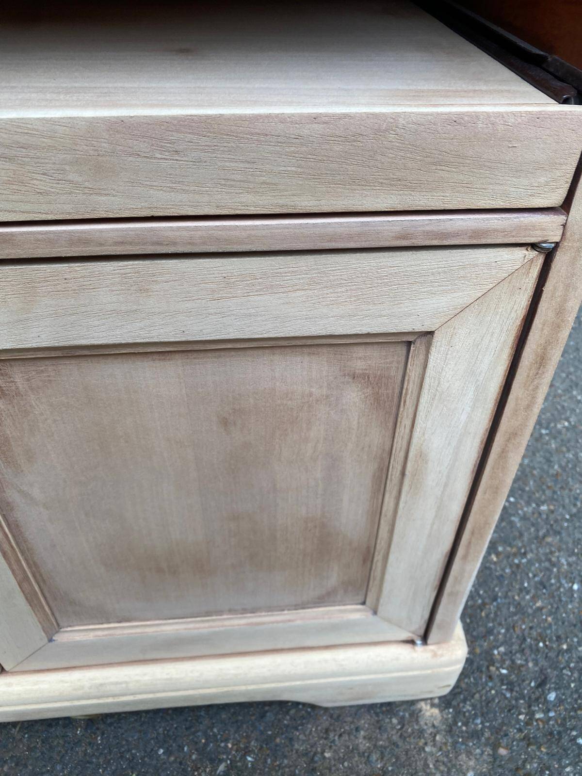 Louis Philippe buffet with 2 doors, stripped raw wood TV unit.
