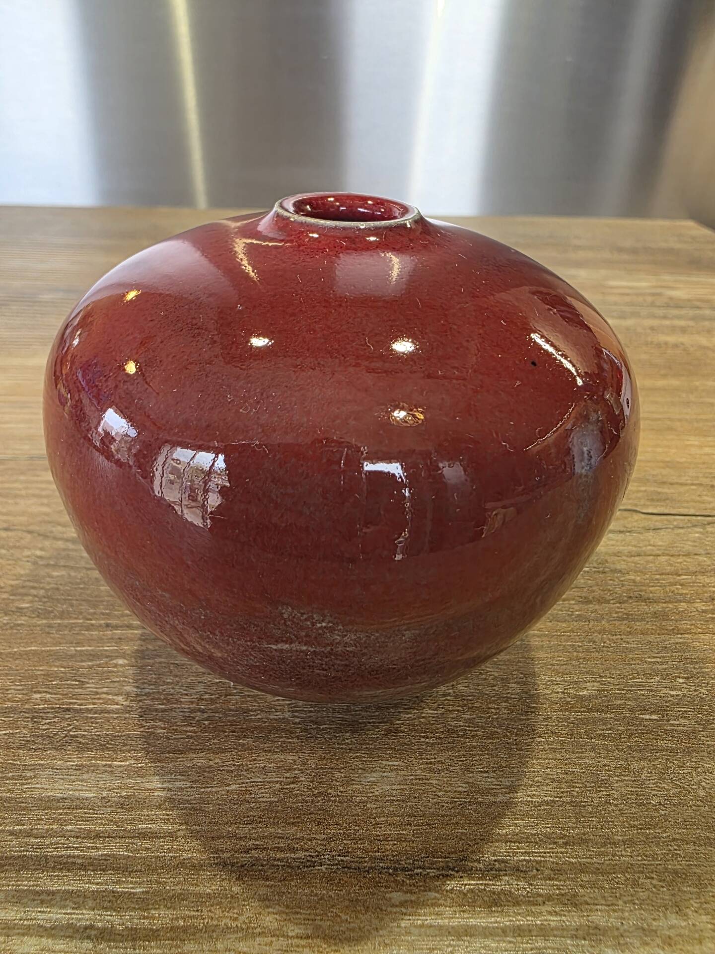 Red ceramic ball vase soliflore by Alain Rufas, Vallauris