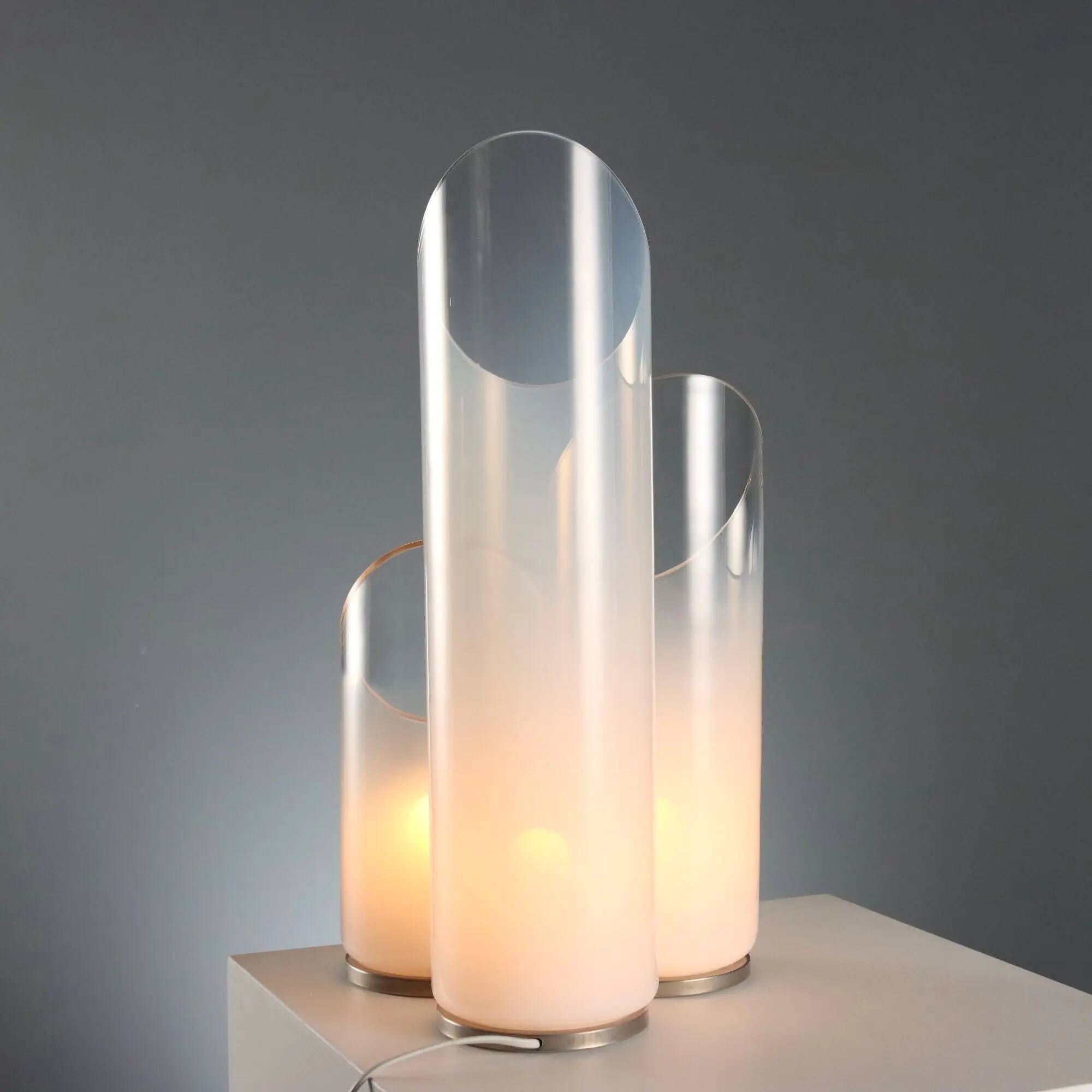 Vintage metal and glass table lamps, Italian design from the 1970s.