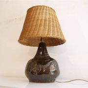 Lampe en céramique et rotin XXeme