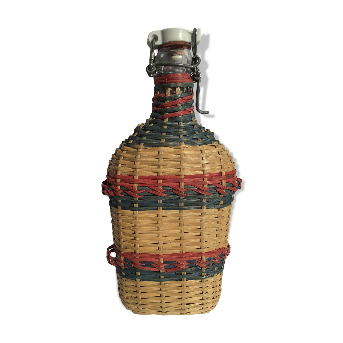 Colorful wicker bottle porcelain cap