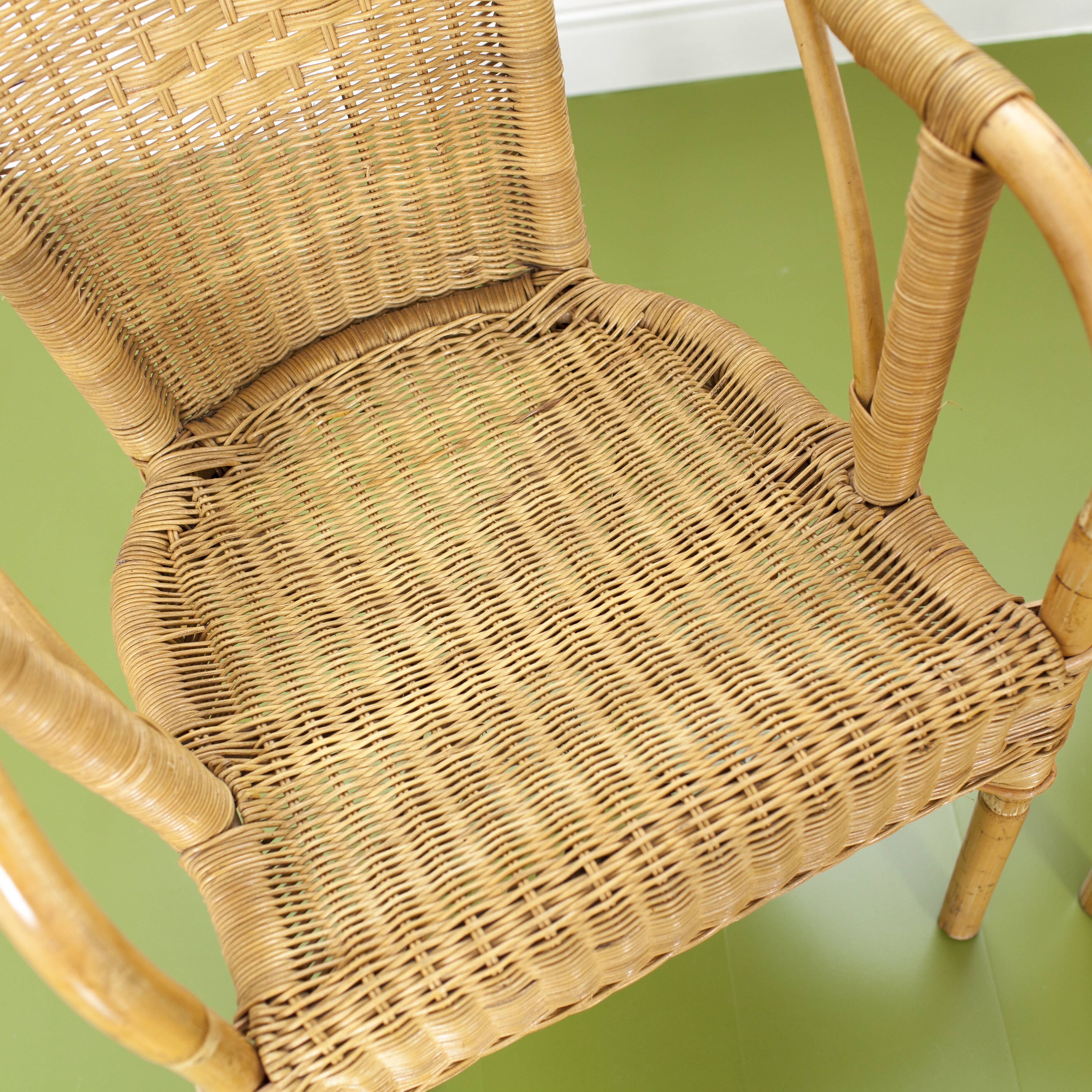Pair of rattan and wicker armchairs 1960s
