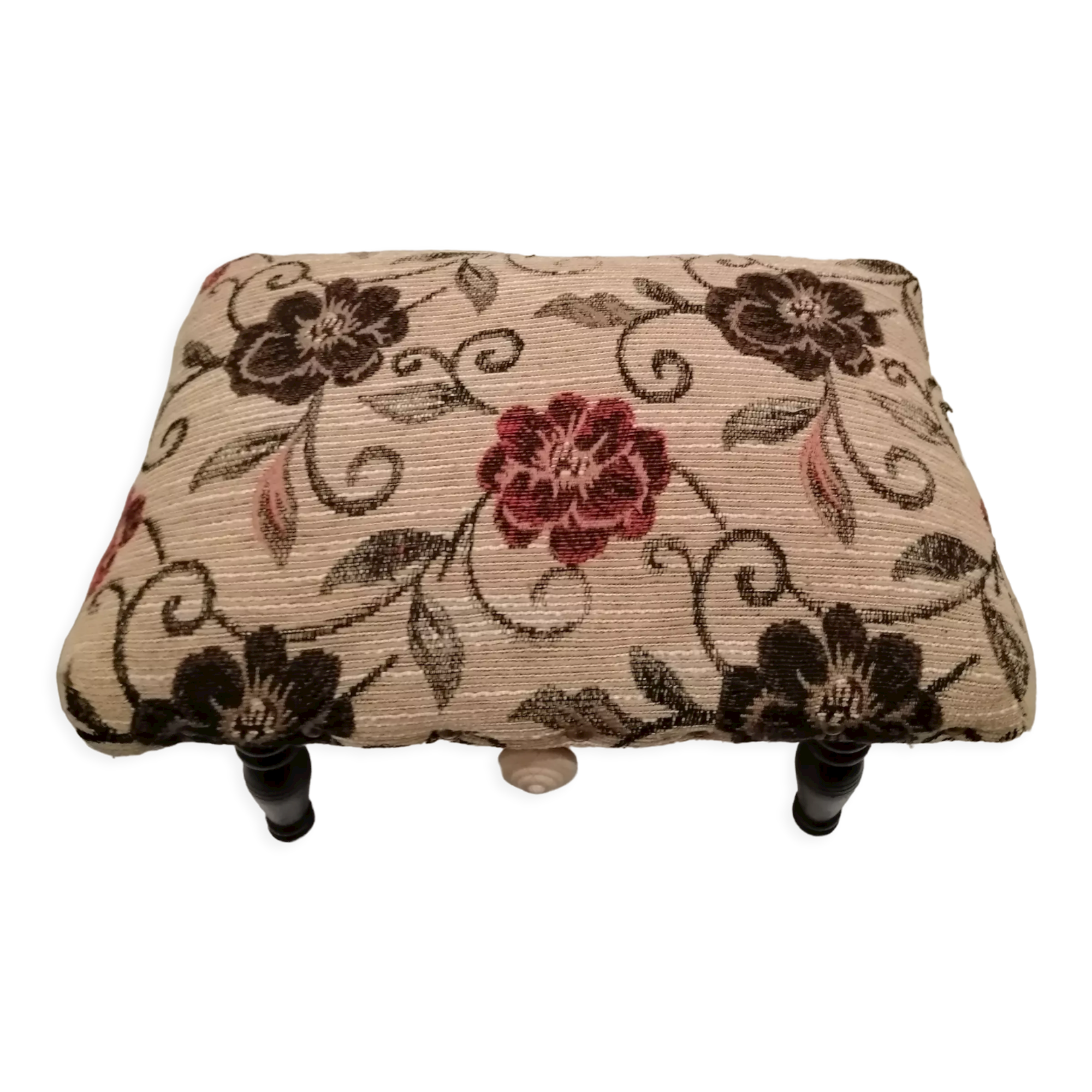 Antique footrest stool in wood and fabric