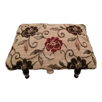 Antique footrest stool in wood and fabric