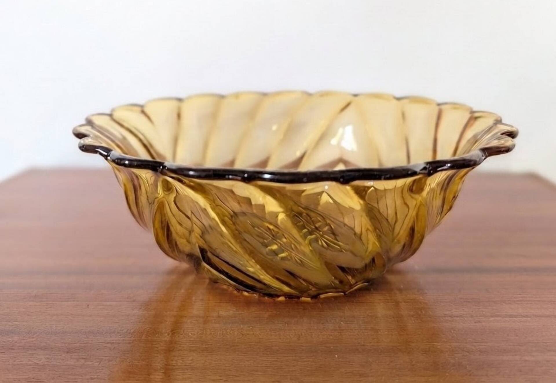 Amber glass floral bowl – 1960s-1970s