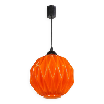 1960s design pendant/chandelier in geometric orange opaline glass.