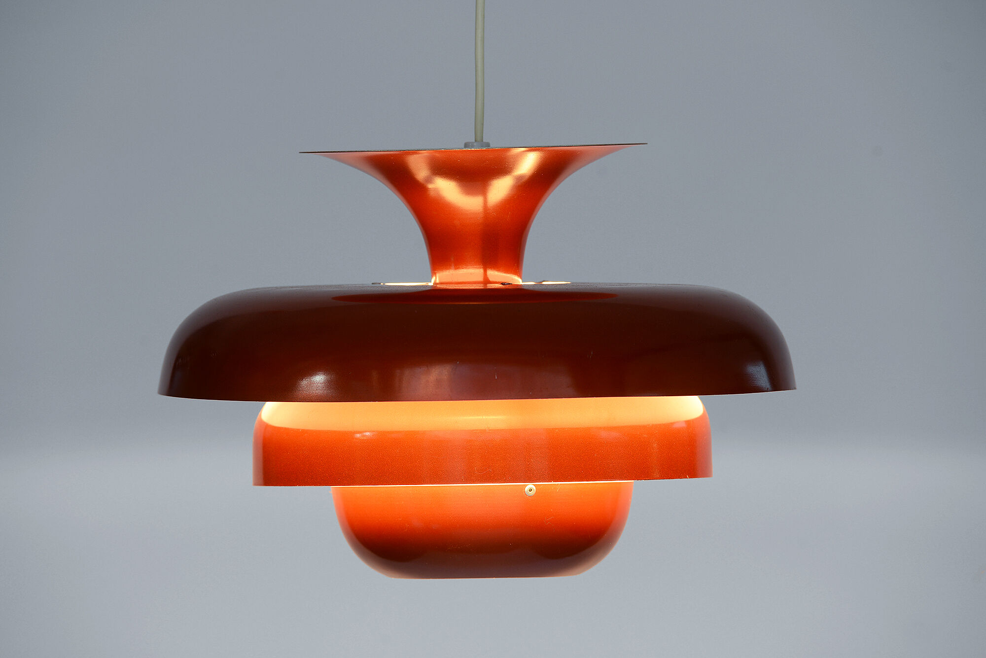 Layered metal pendant light with candy apple lacquer, Sweden 1970s