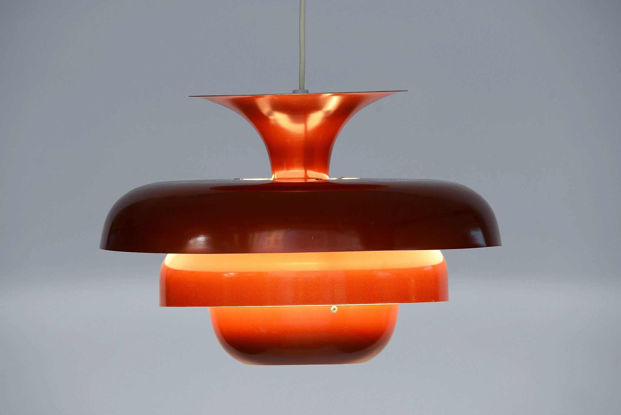 Layered metal pendant light with candy apple lacquer, Sweden 1970s