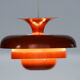 Layered metal pendant light with candy apple lacquer, Sweden 1970s