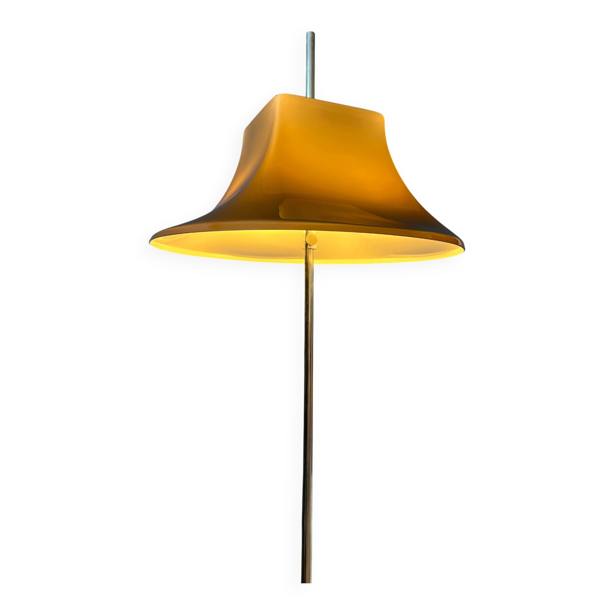 Space Age floor lamp by Willem Hagoort with a beige witch hat-shaped shade.