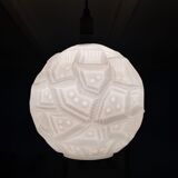 Glass sphere pendant light with teak, danish design, 70s
