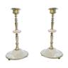 Pair brass and alabaster candlestick