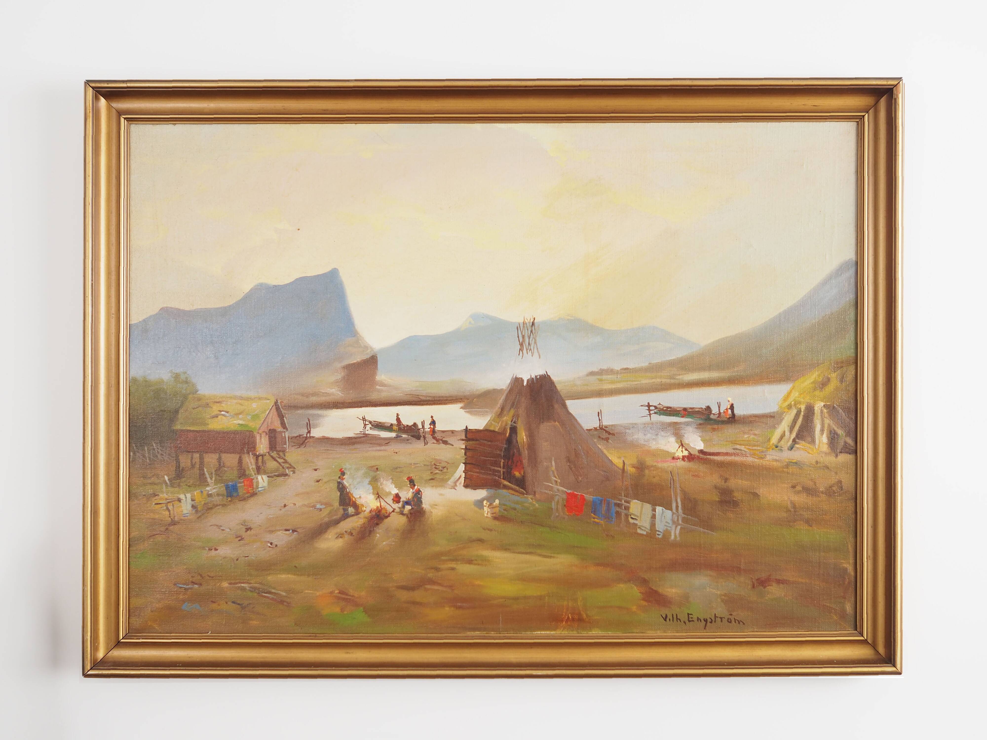 Painting „The Riverside Camp”, Scandinavian design, 19th century, by Vilhelm Oskar Engström