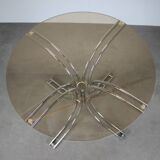 Round chrome and glass dining table / Italy, 1980s