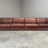 Brown leather modular sofa by De Sede; DS76, 1970s (corner)