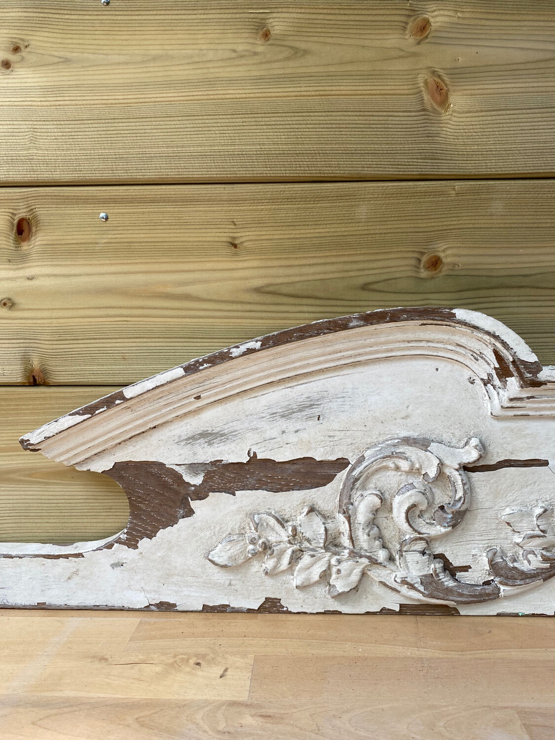 Patinated wooden pediment